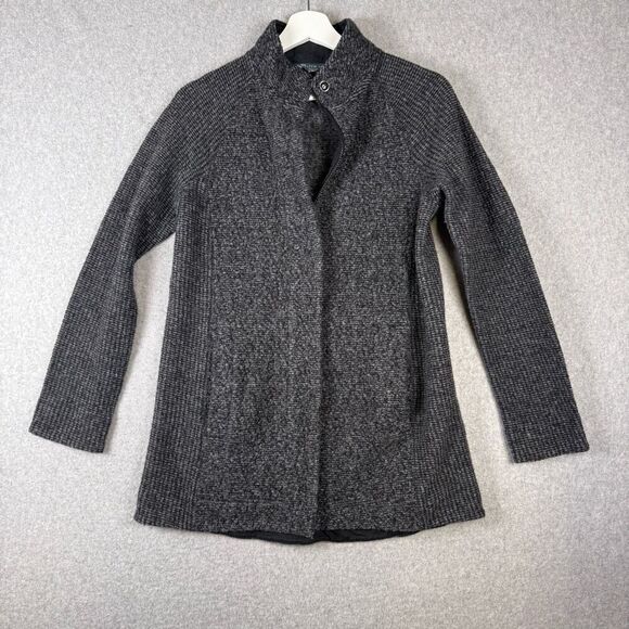 Title Nine Women Small Wool Blend Zip Front Swacket Sweater Jacket Black Pockets - Picture 1 of 7